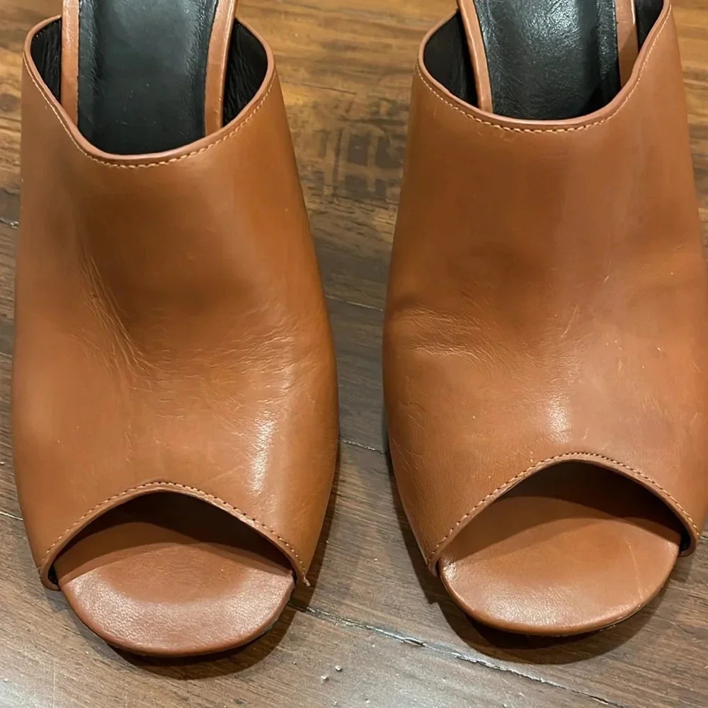 Joie Olya open toed leather mule heel sandal neutral tan size 39.5 size 9 - Picture 3 of 10